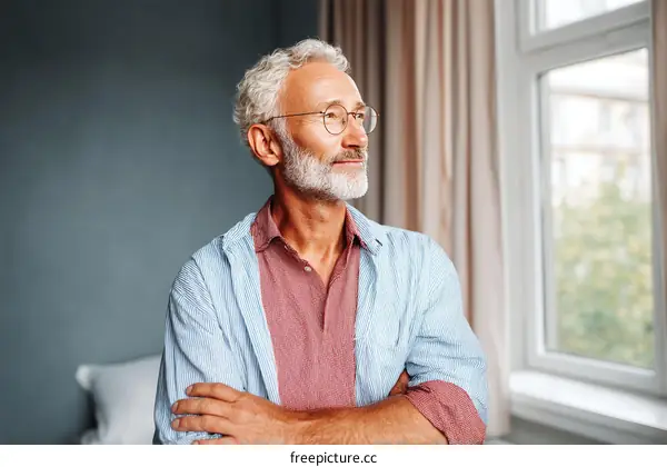Thoughtful Senior Man Contemplating Through Window