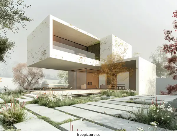 Modern House with Large Windows and Garden