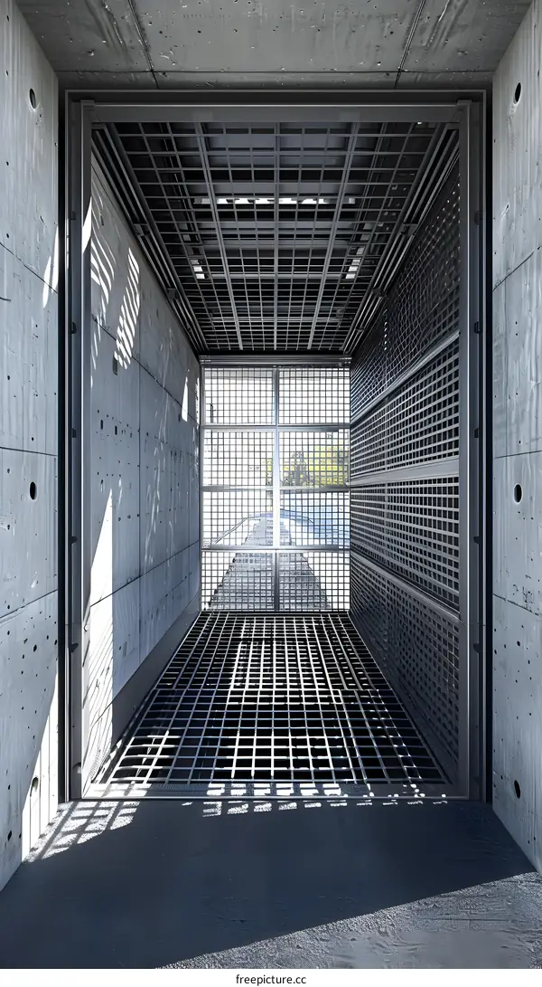 Modern Concrete and Metal Grid Tunnel Entrance