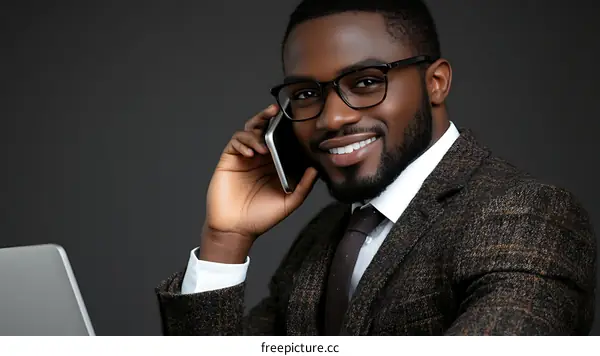 African Businessman Talking on Smartphone