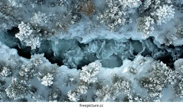 Winter River Canyon Aerial View