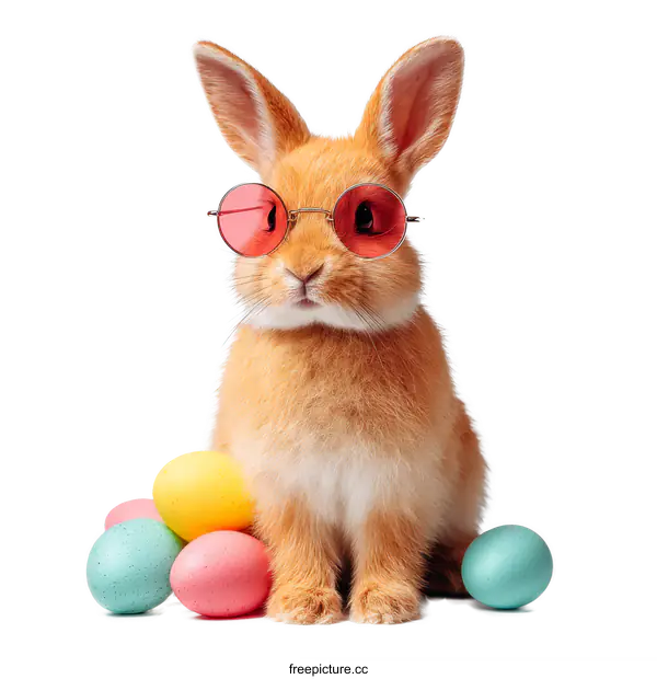 [Transparent Background PNG]Cute Easter Bunny with Sunglasses and Colorful Eggs