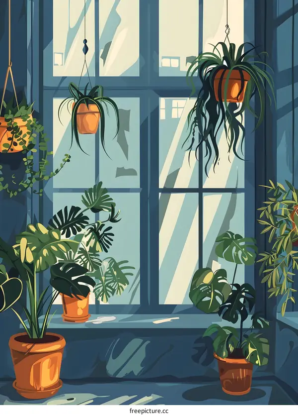 Windowsill with Plants and Sunlight