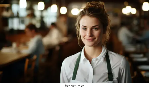 Portrait of a smiling young waitress in a restaurant