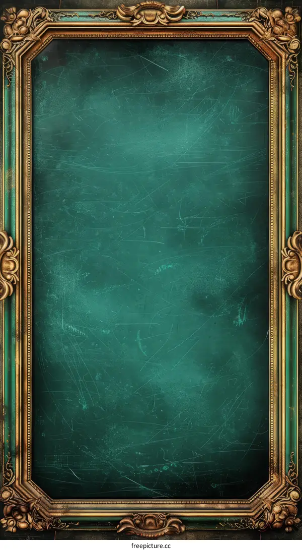 ornate vintage gold frame with a dark green background