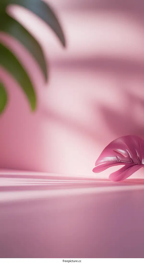 Pink Background with a Tropical Leaf
