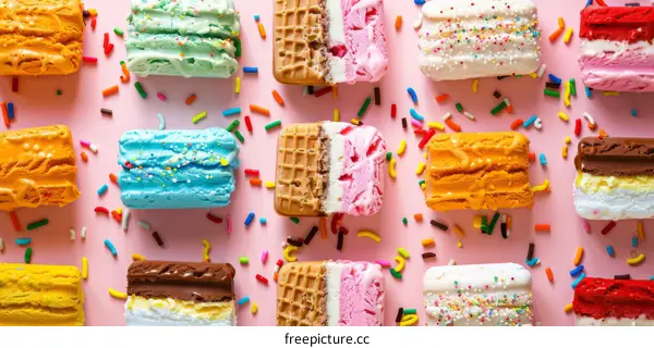 Assorted Ice Cream Sandwiches on Pink Background