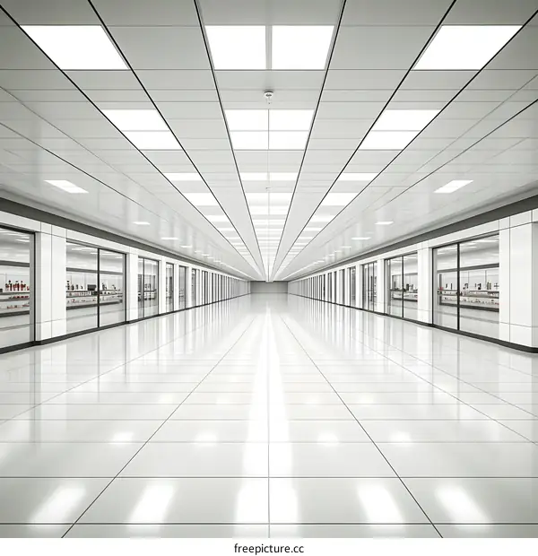 Modern White Hallway with Glass Doors and Tiled Floor
