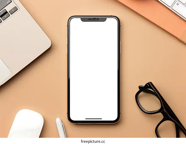 Top View Mockup of Phone with Office Supplies