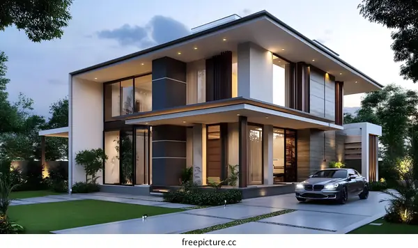Modern Architecture House Design with a Car in Front