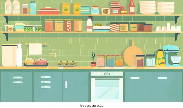 Kitchen Illustration With Cabinets and Appliances