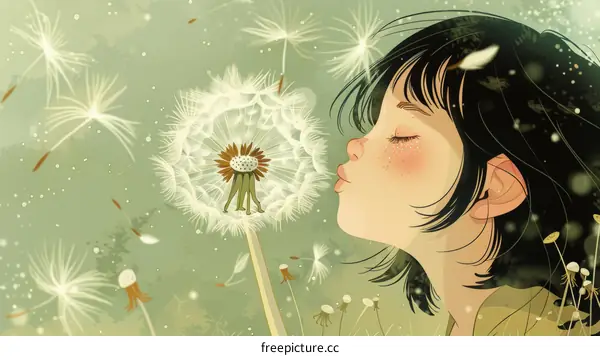 A girl blowing a dandelion