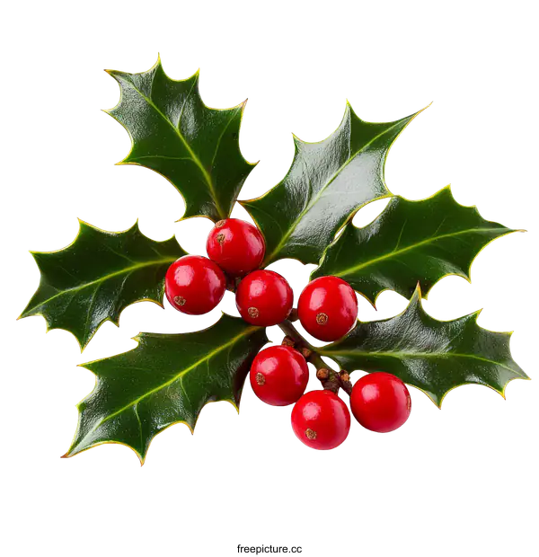 [Transparent Background PNG]Christmas Holly Branch with Red Berries