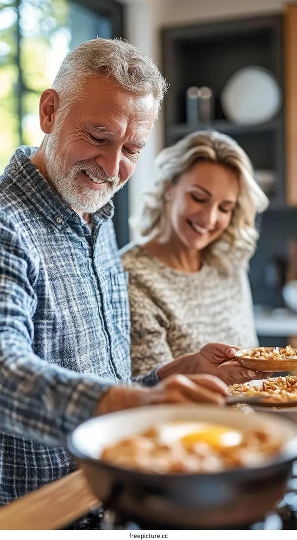 Happy Couple Cooking Breakfast Together