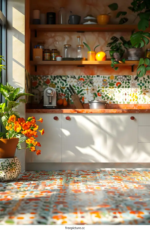 A kitchen with a lot of plants and sunlight