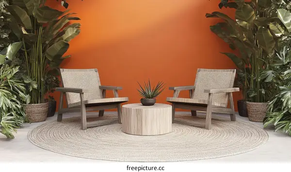 Tropical Outdoor Seating Area Illustration