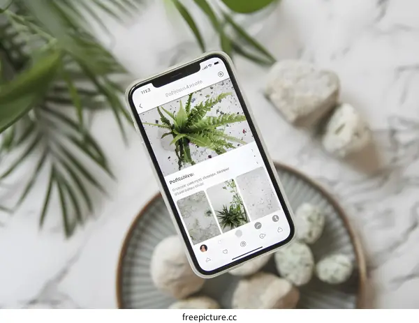 Smartphone Showing Plant App With Green Fern