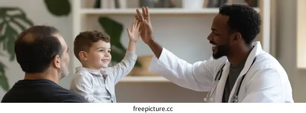 Happy Child Giving High Five to Doctor