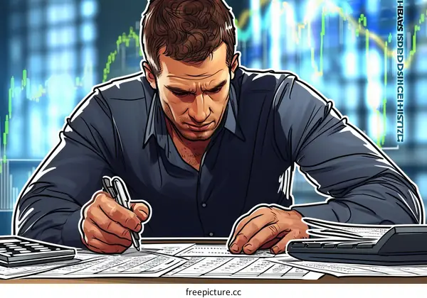 Illustration of a man looking at financial data
