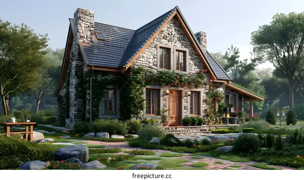 Stone cottage in the woods