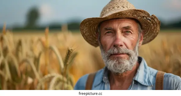 portrait of a male farmer standing in a wheat field
