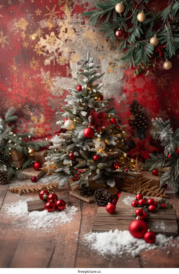 Christmas Tree with Red and Gold Ornaments