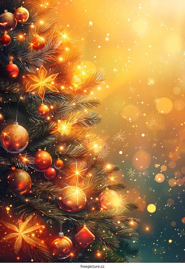 Christmas tree with golden and red ornaments