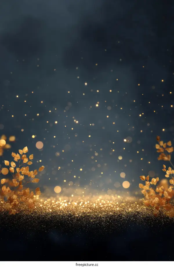 Golden Glitter Background with Elegant Branches