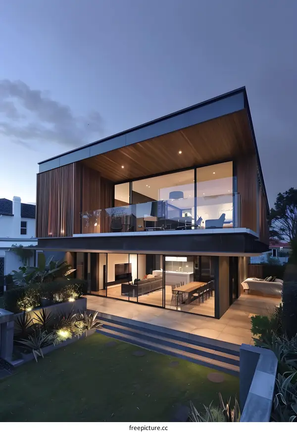 Modern House with Large Windows and Wooden Facade