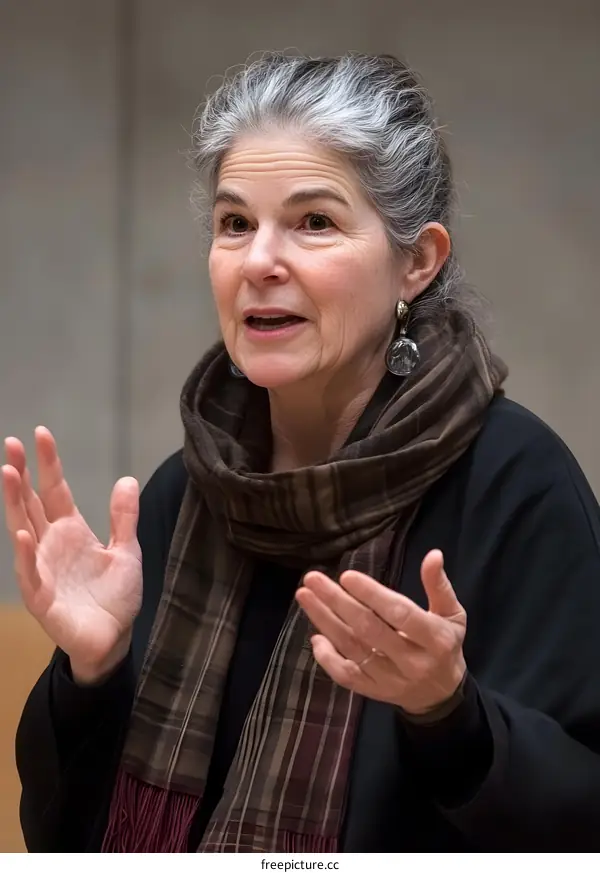 Portrait of a Woman Speaking in a Public Setting