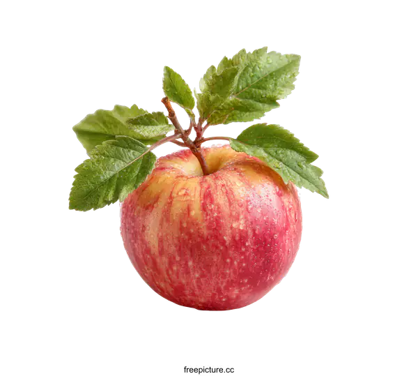 [Transparent Background PNG]Fresh Red and Yellow Apple with Leaves