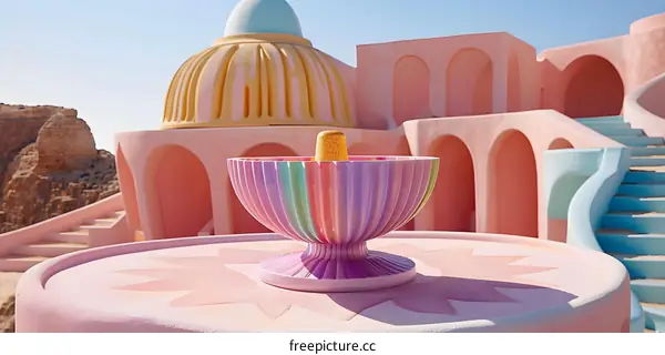 Abstract Colorful Architecture with a Pink, Blue, and Yellow Design