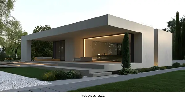Modern Concrete House with Large Windows and Minimalist Design