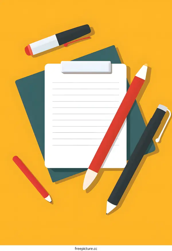 Flat Lay Office Supplies With Clipboard And Pens