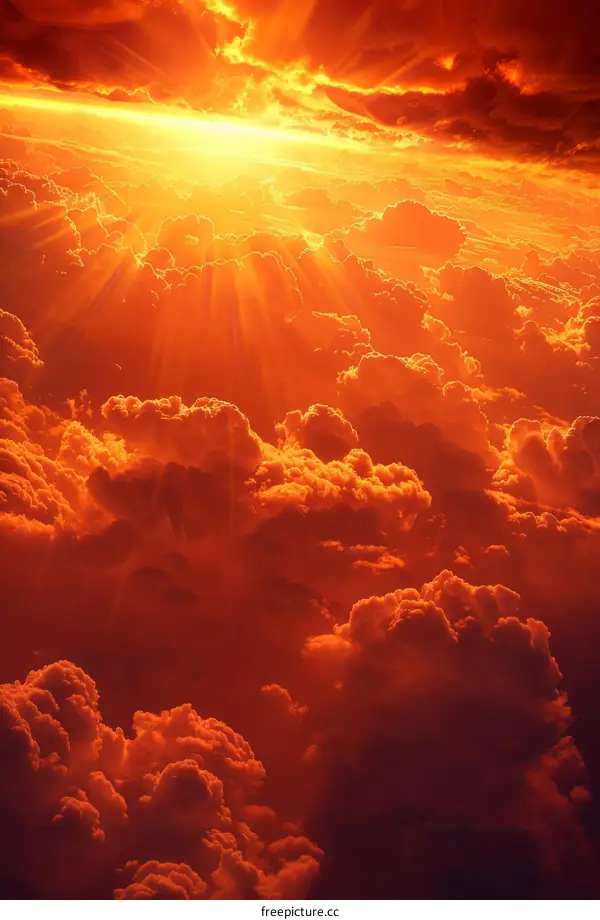 Amazing sunset view from above the clouds