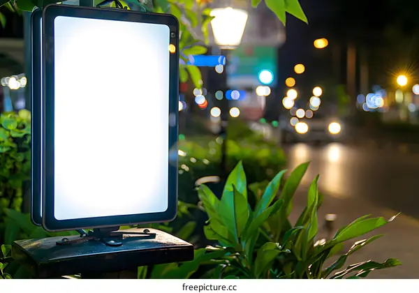 Blank Illuminated Signboard In Night City