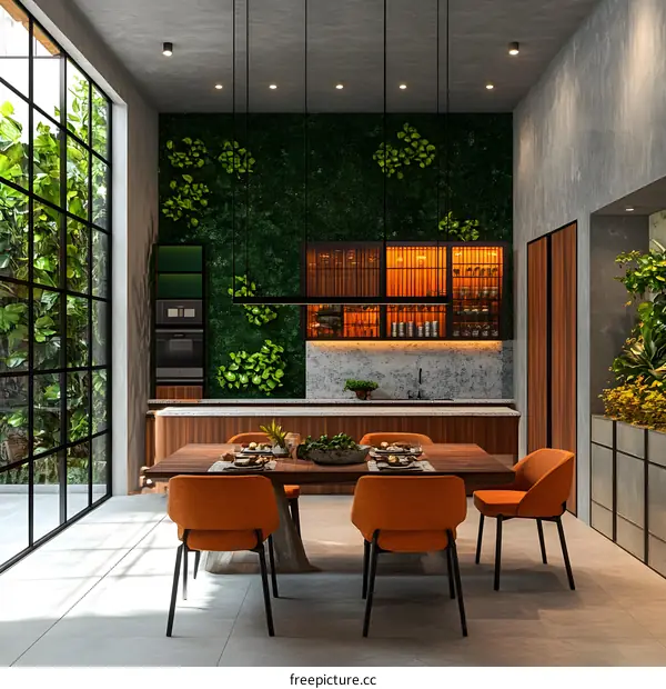 Modern Kitchen Interior Design With Green Wall