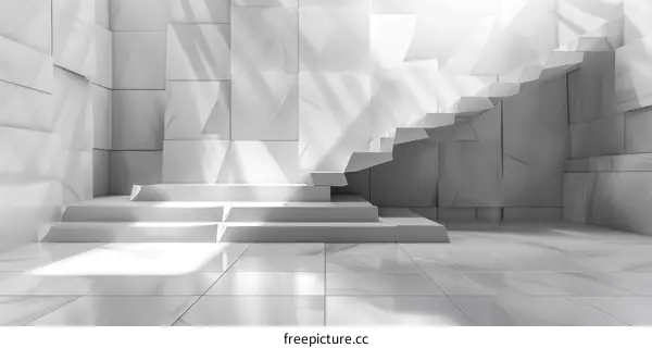 Minimalist White Room with Stairs and Podium