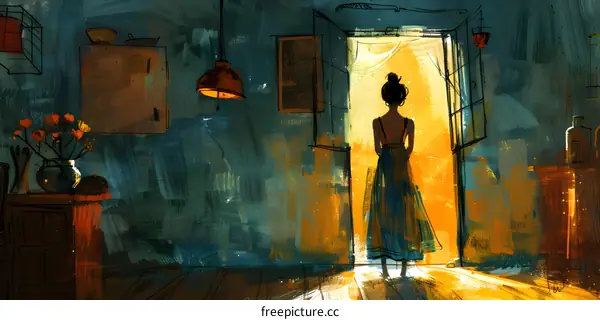 woman standing in front of a door