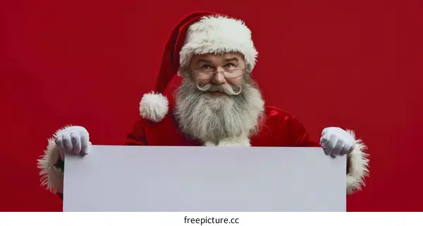 Santa Claus holding a blank sign
