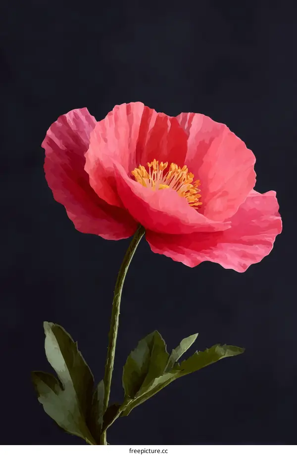 Beautiful Pink Poppy Flower Illustration on Dark Background