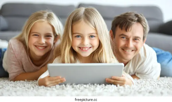 Happy Family Enjoying Tablet Time at Home