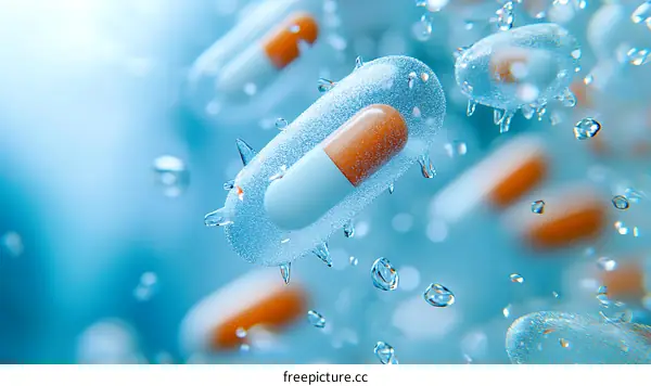 Medical Illustration of Pills in Water