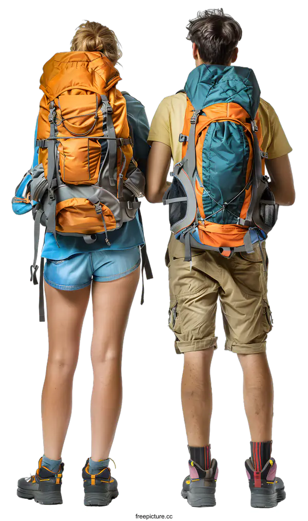 [Transparent Background PNG]Two people with backpacks standing with their backs to the camera