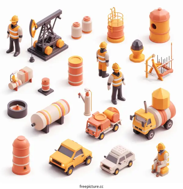 Isometric Illustration of Oil and Gas Industry Workers and Equipment