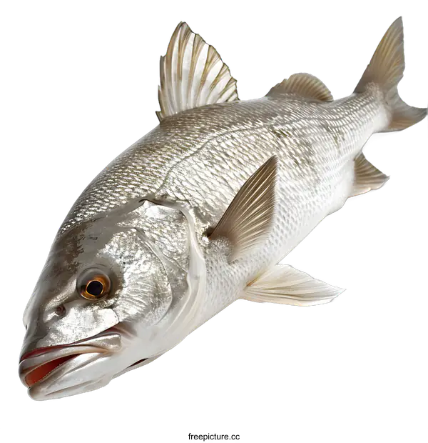 [Transparent Background PNG]A large silver fish with a black dot near its gills and a large fin near its head