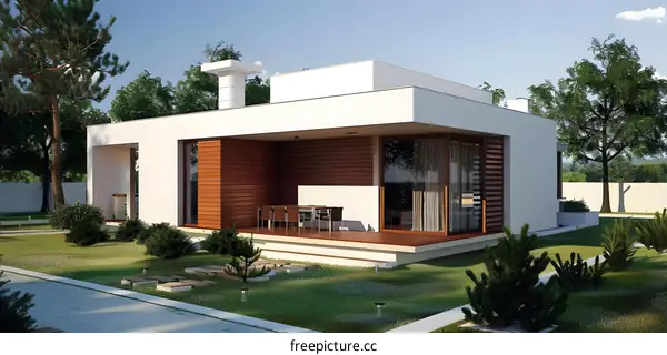 Modern House with Minimalist Design and Wooden Panels