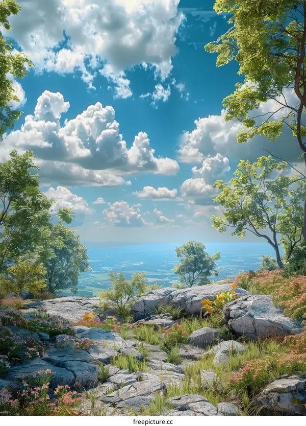 A Scenic Mountaintop Landscape Under a Cloudy Sky