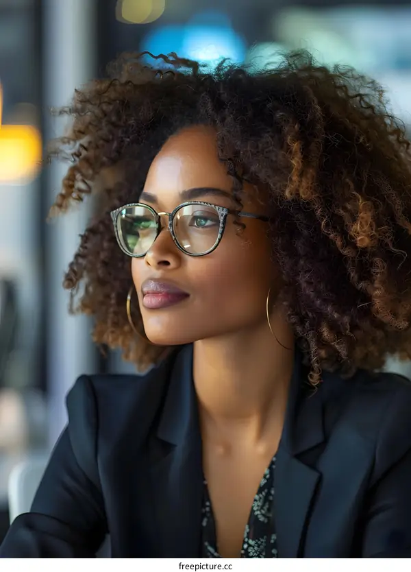 portrait of a young woman wearing glasses and a suit