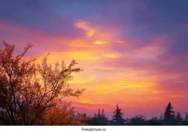 Beautiful Colorful Sunset Sky with Trees